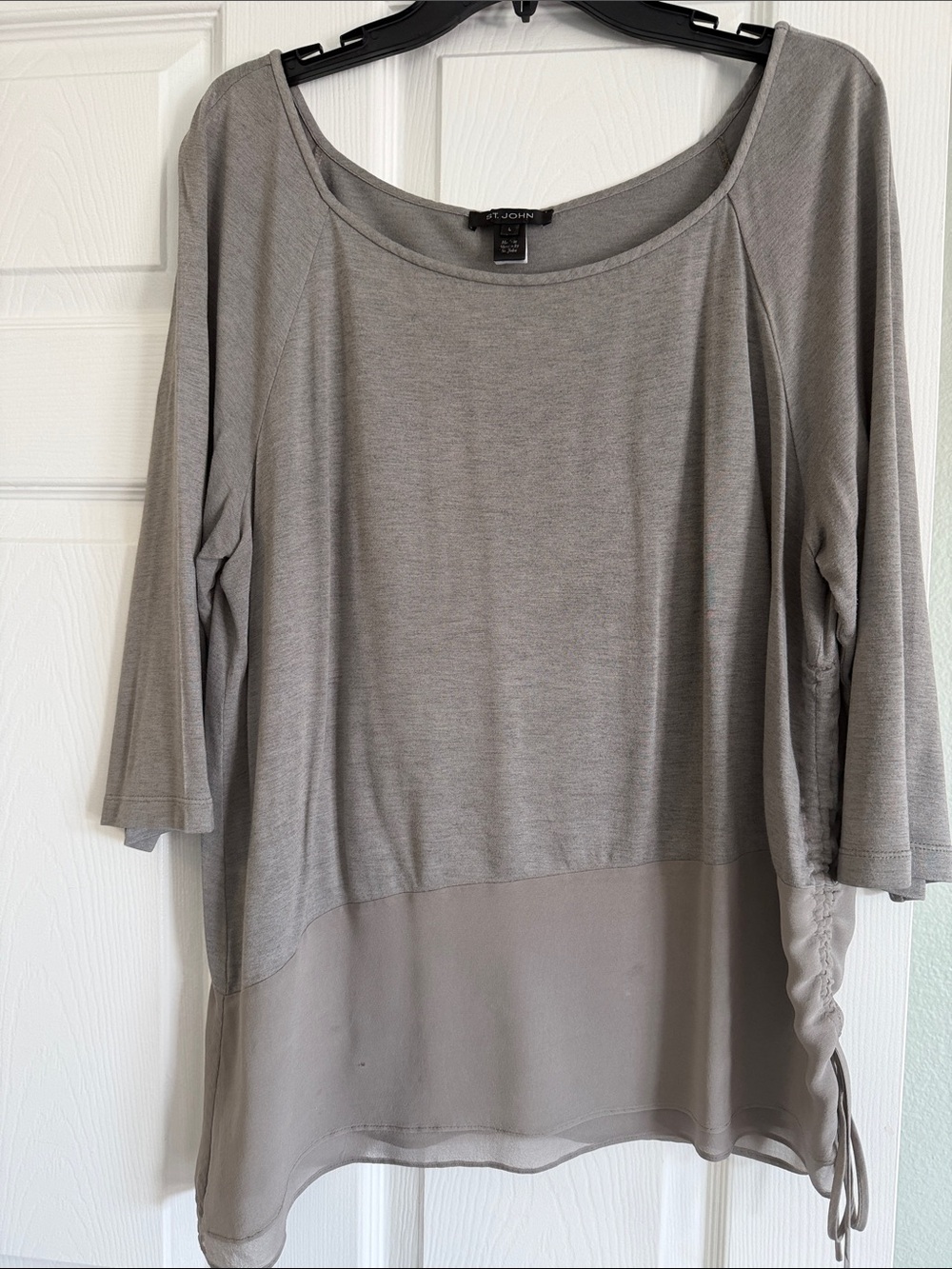 St. John Gray Layered-Look Scoop Neck Top